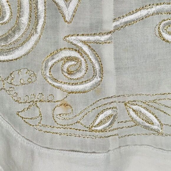 Vintage Neiman Marcus White Floral Cottagecore Ruffle Linen Button Up / Small - Picture 5 of 7